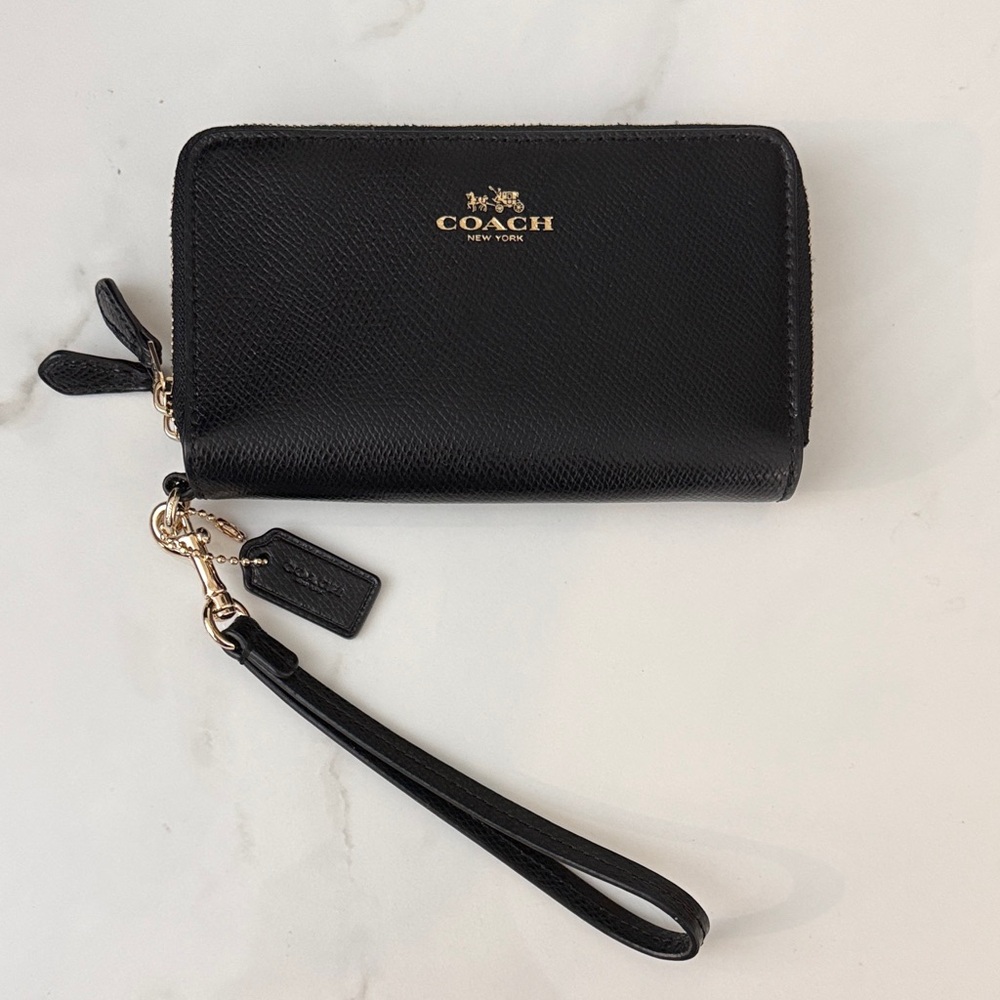 Coach Black Double Zip Around Wallet Wristlet